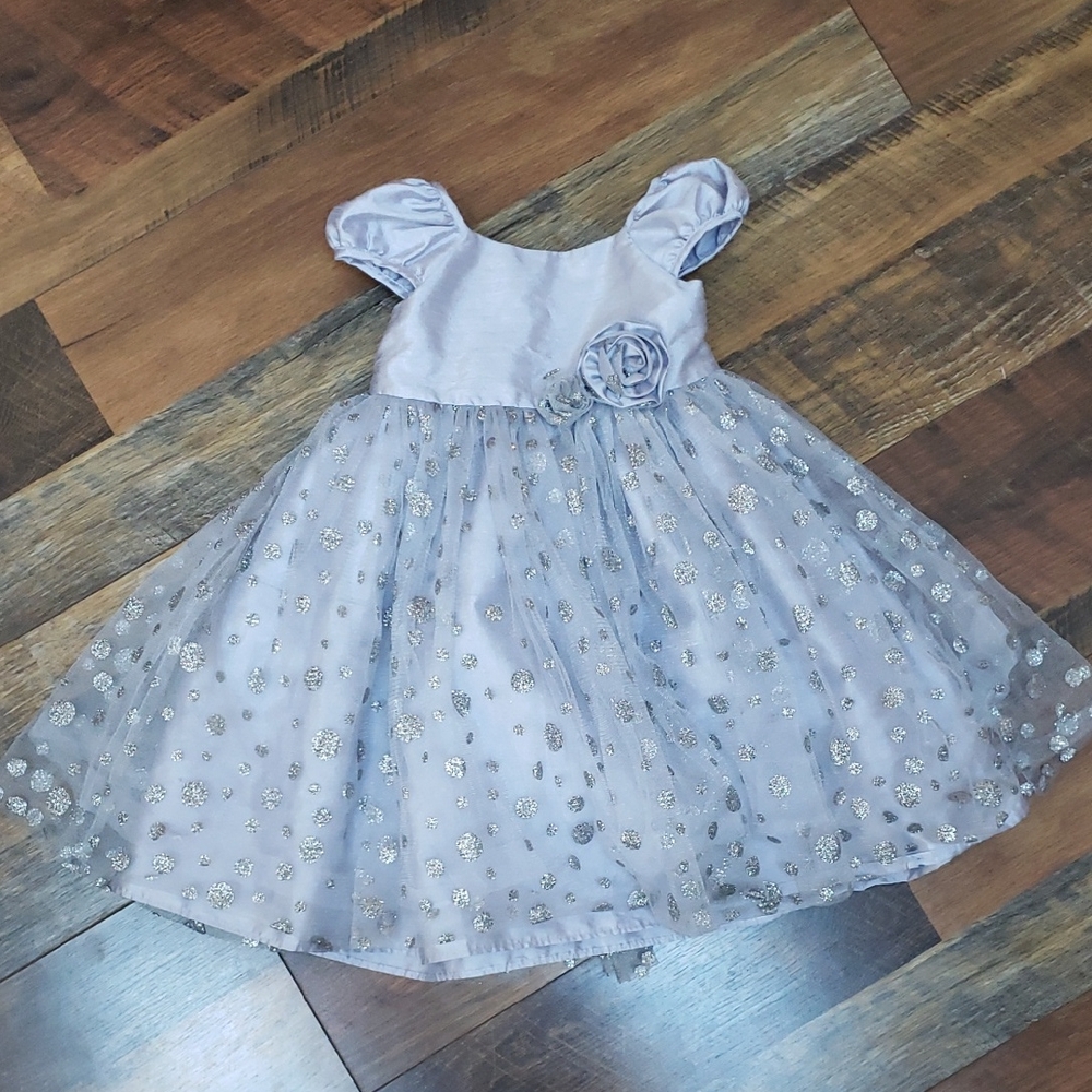 Holiday Editions Gray Silver Floral Polka Dot Short Sleeve Dress, Size 2T
